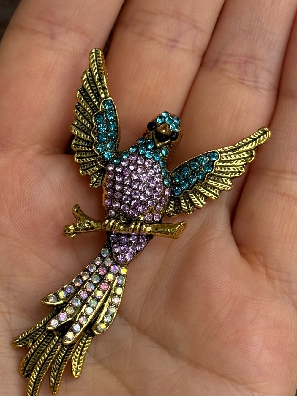 Multicolor Gold Parrot Brooch